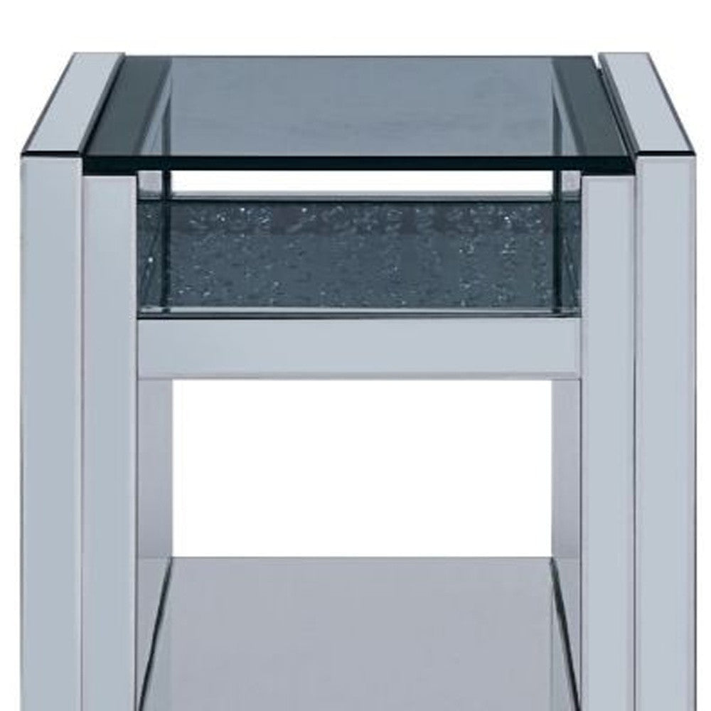 24" Silver Glass And Manufactured Wood Square Mirrored End Table With Two Shelves By Homeroots | End Tables | Modishstore - 4