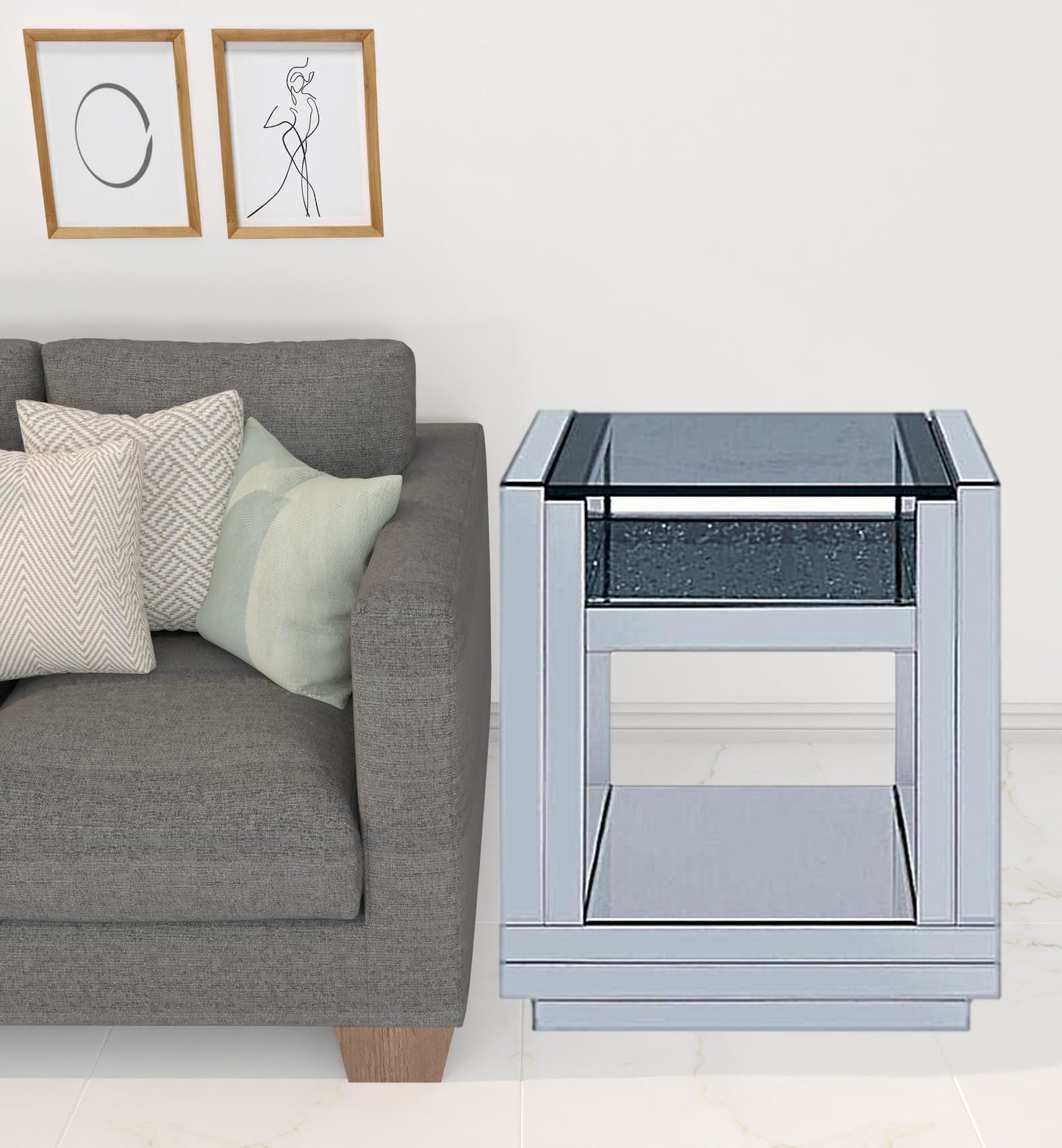 24" Silver Glass And Manufactured Wood Square Mirrored End Table With Two Shelves By Homeroots | End Tables | Modishstore - 2