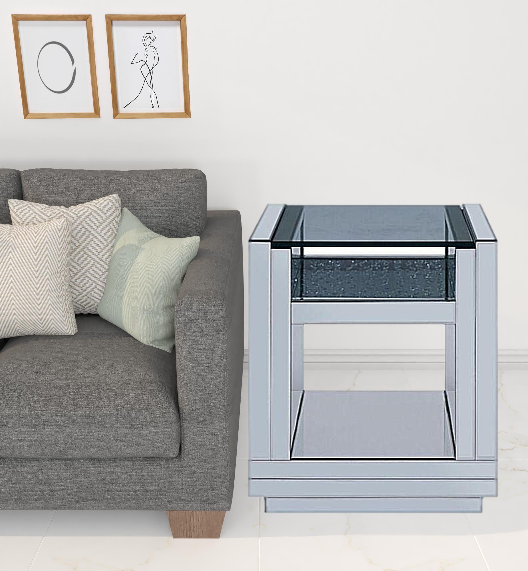 24" Silver Glass And Manufactured Wood Square Mirrored End Table With Two Shelves By Homeroots | End Tables | Modishstore - 2