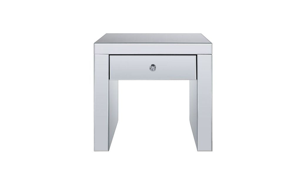 23" Silver Glass And Manufactured Wood Square Mirrored End Table With Drawer By Homeroots | End Tables | Modishstore
