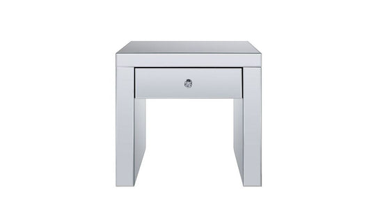 23" Silver Glass And Manufactured Wood Square Mirrored End Table With Drawer By Homeroots | End Tables | Modishstore