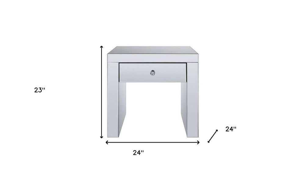 23" Silver Glass And Manufactured Wood Square Mirrored End Table With Drawer By Homeroots | End Tables | Modishstore - 5