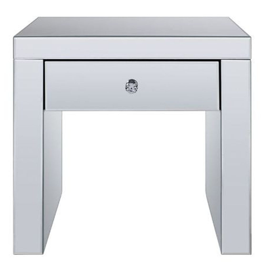 23" Silver Glass And Manufactured Wood Square Mirrored End Table With Drawer By Homeroots | End Tables | Modishstore - 4