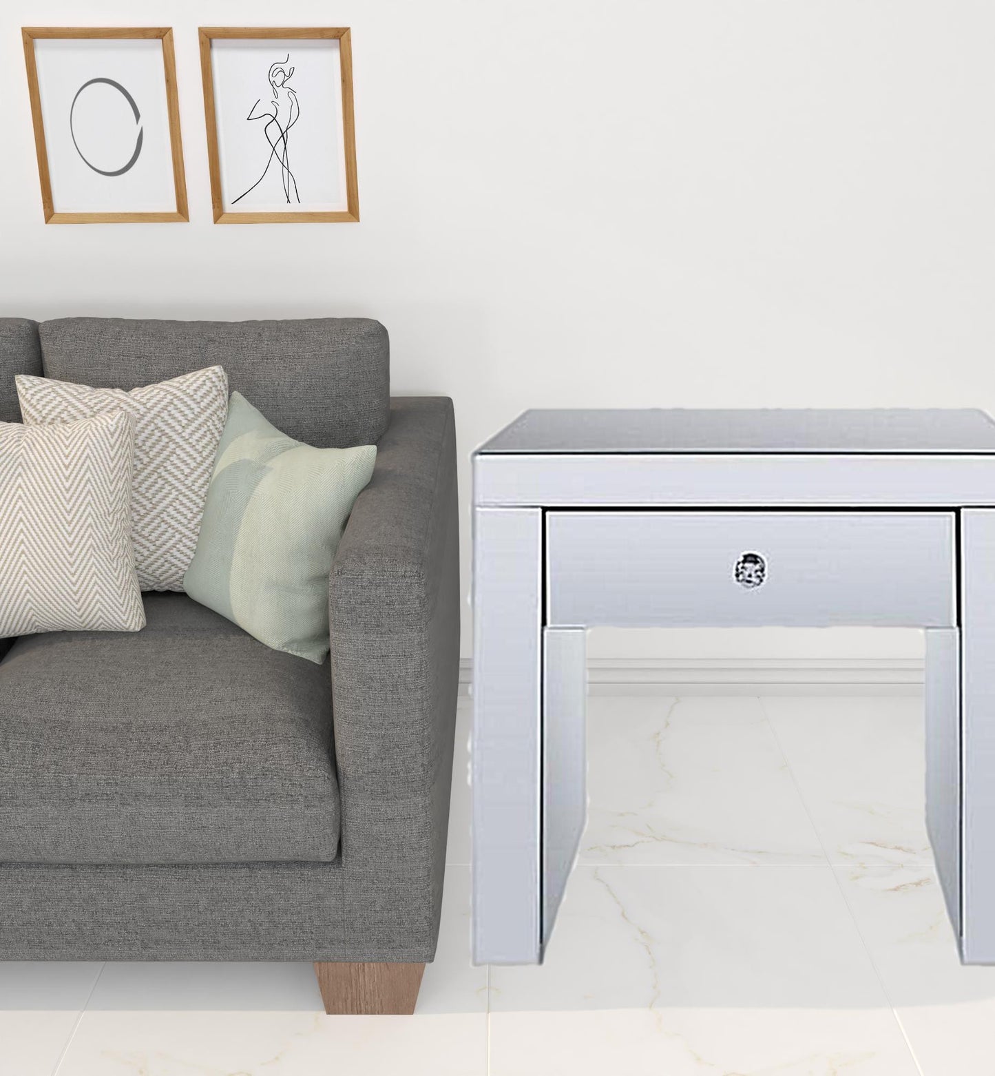 23" Silver Glass And Manufactured Wood Square Mirrored End Table With Drawer By Homeroots | End Tables | Modishstore - 2