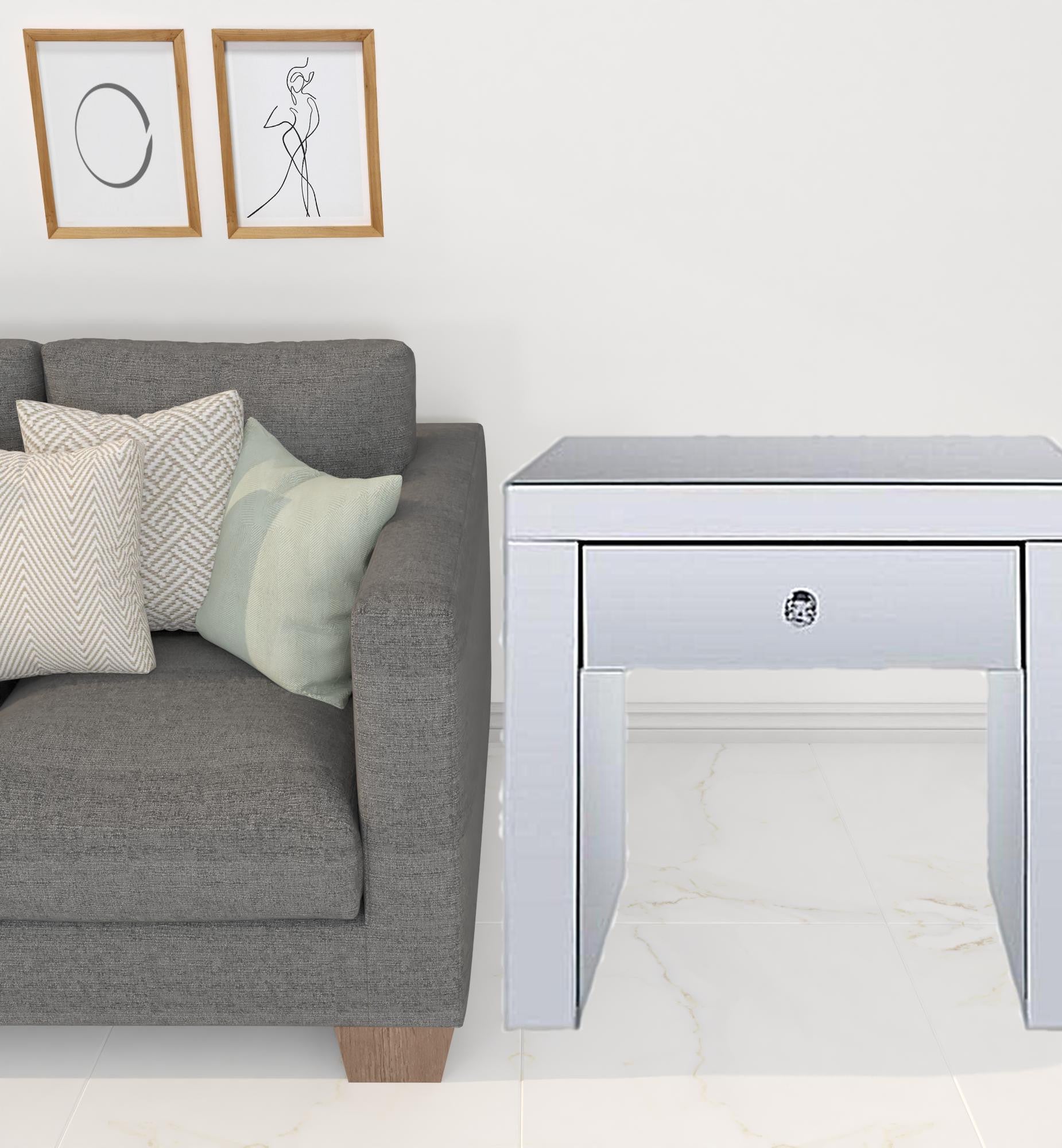 23" Silver Glass And Manufactured Wood Square Mirrored End Table With Drawer By Homeroots | End Tables | Modishstore - 2