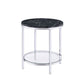 25" Chrome And Black Faux Marble And Metal Round End Table With Shelf By Homeroots | End Tables | Modishstore