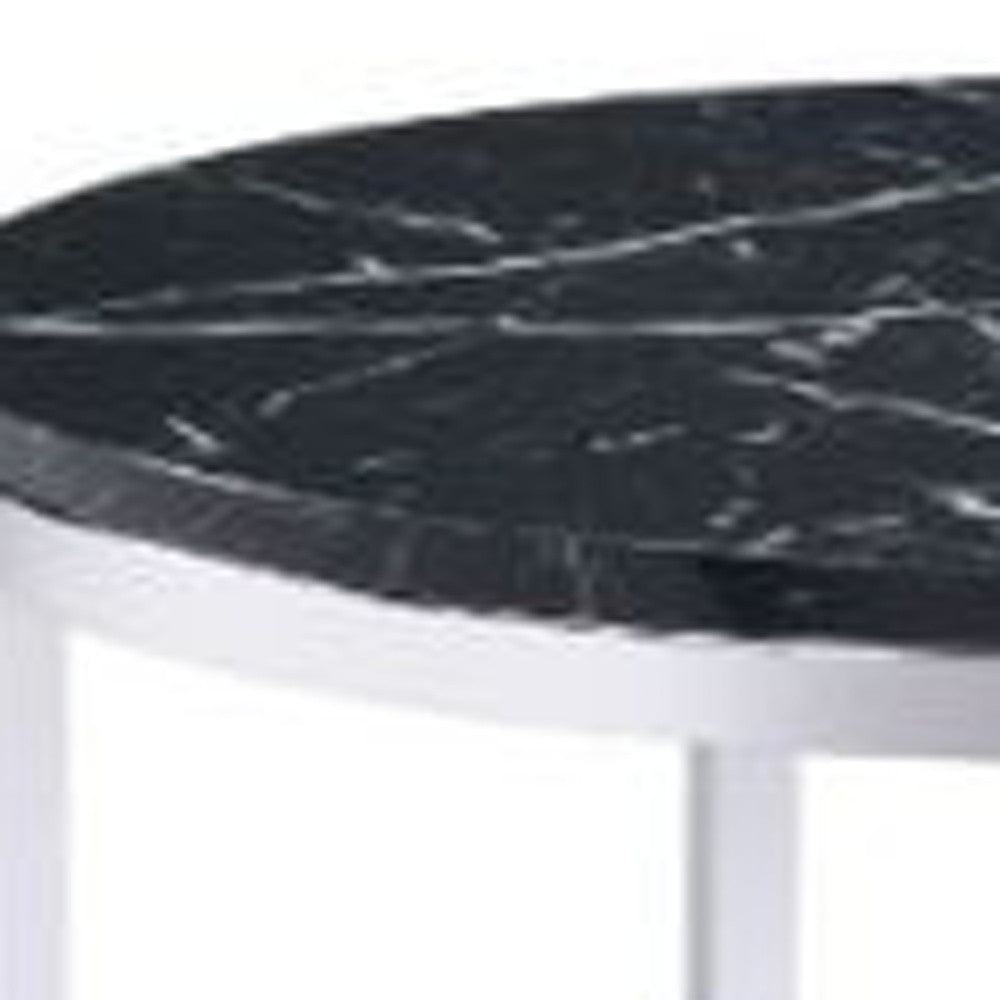 25" Chrome And Black Faux Marble And Metal Round End Table With Shelf By Homeroots | End Tables | Modishstore - 3