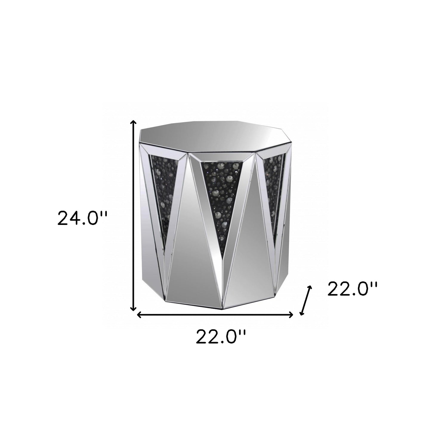 24" Silver And Faux Crystals Octagon Mirrored End Table By Homeroots | End Tables | Modishstore - 7