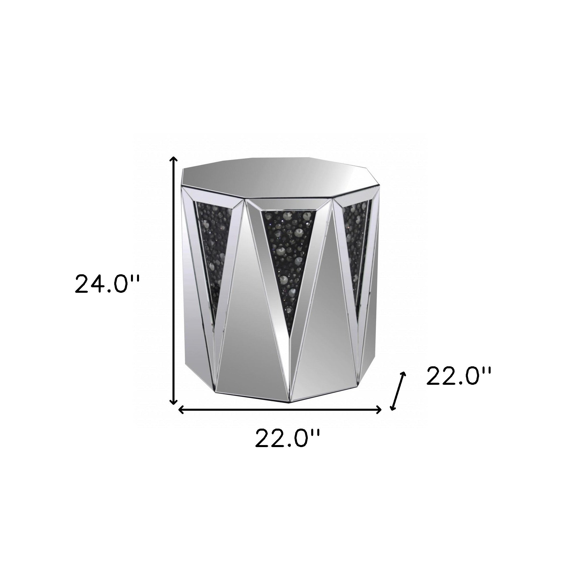 24" Silver And Faux Crystals Octagon Mirrored End Table By Homeroots | End Tables | Modishstore - 7