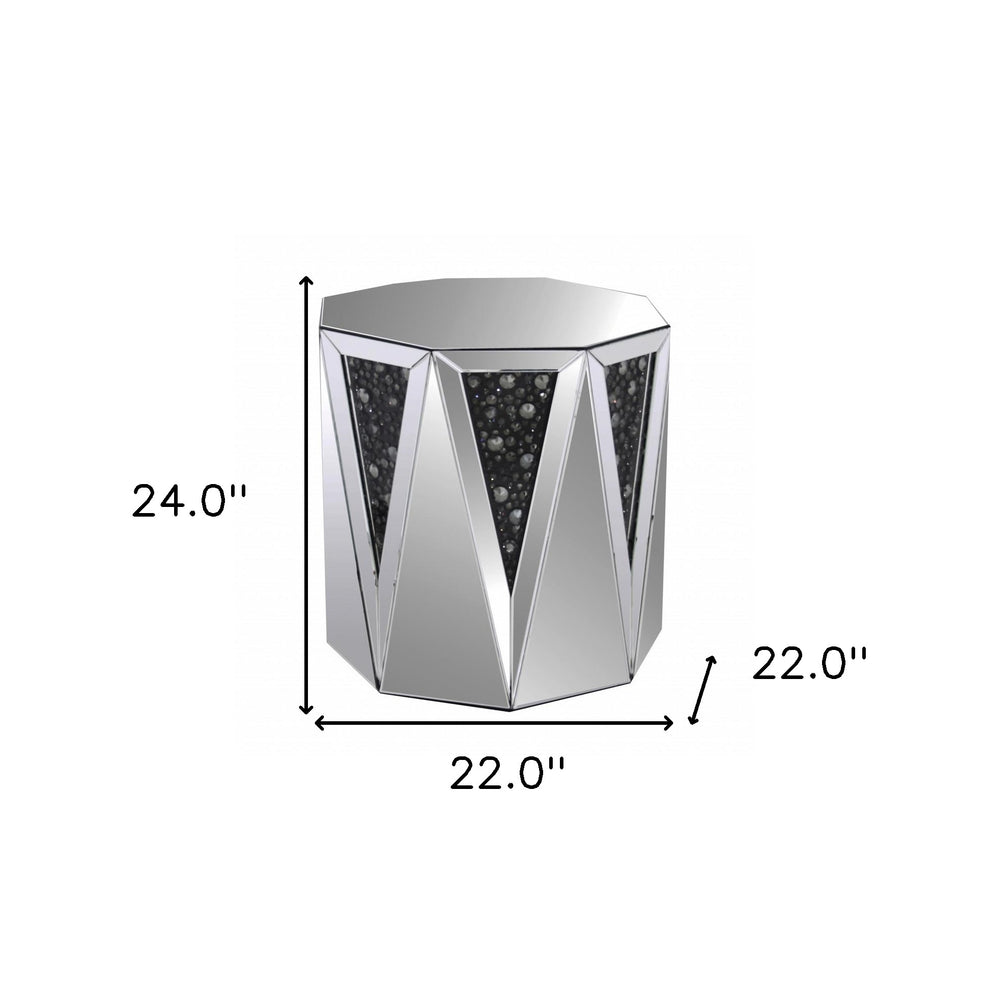 24" Silver And Faux Crystals Octagon Mirrored End Table By Homeroots | End Tables | Modishstore - 7