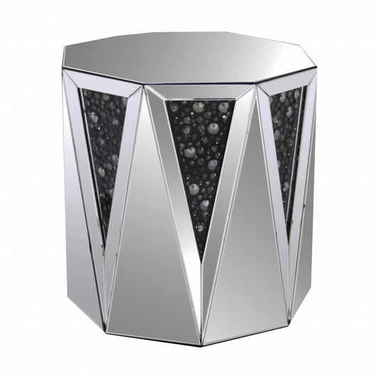 24" Silver And Faux Crystals Octagon Mirrored End Table By Homeroots