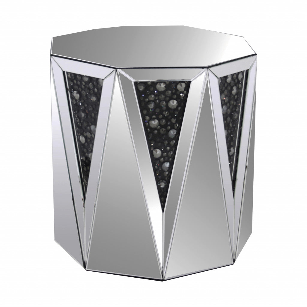 24" Silver And Faux Crystals Octagon Mirrored End Table By Homeroots | End Tables | Modishstore