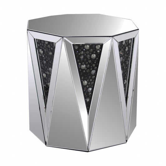 24" Silver And Faux Crystals Octagon Mirrored End Table By Homeroots | End Tables | Modishstore