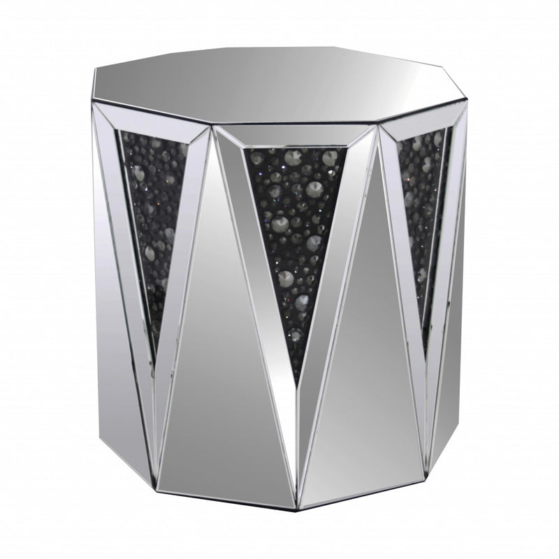 24" Silver And Faux Crystals Octagon Mirrored End Table By Homeroots | End Tables | Modishstore