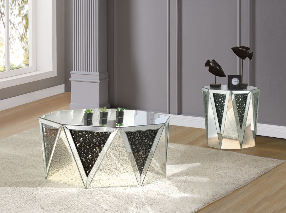24" Silver And Faux Crystals Octagon Mirrored End Table By Homeroots | End Tables | Modishstore - 6