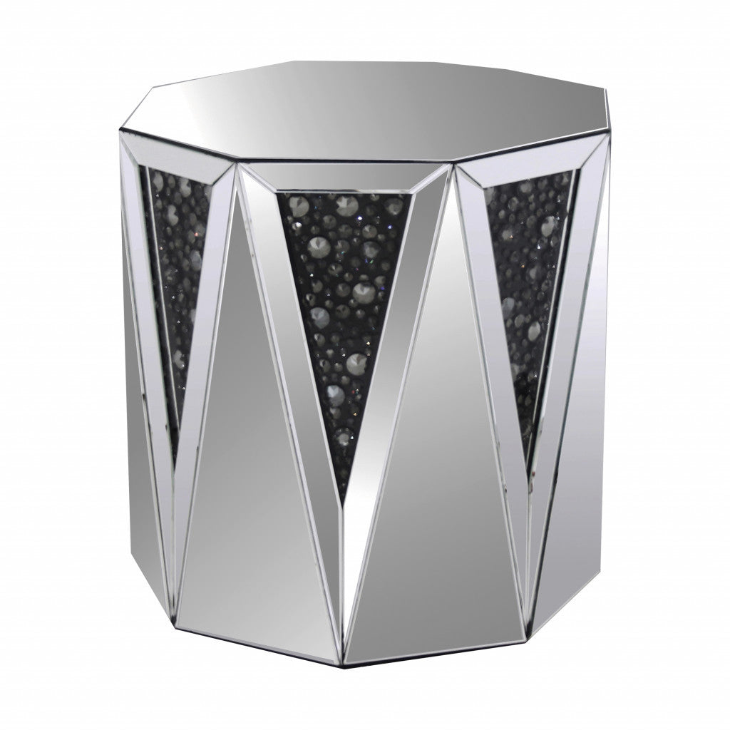 24" Silver And Faux Crystals Octagon Mirrored End Table By Homeroots | End Tables | Modishstore - 3