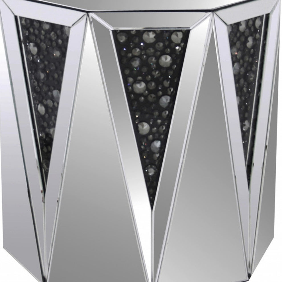 24" Silver And Faux Crystals Octagon Mirrored End Table By Homeroots | End Tables | Modishstore - 4