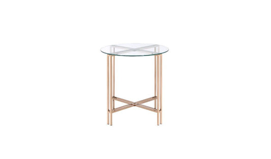 24" Champagne And Clear Glass And Metal Round End Table By Homeroots | End Tables | Modishstore