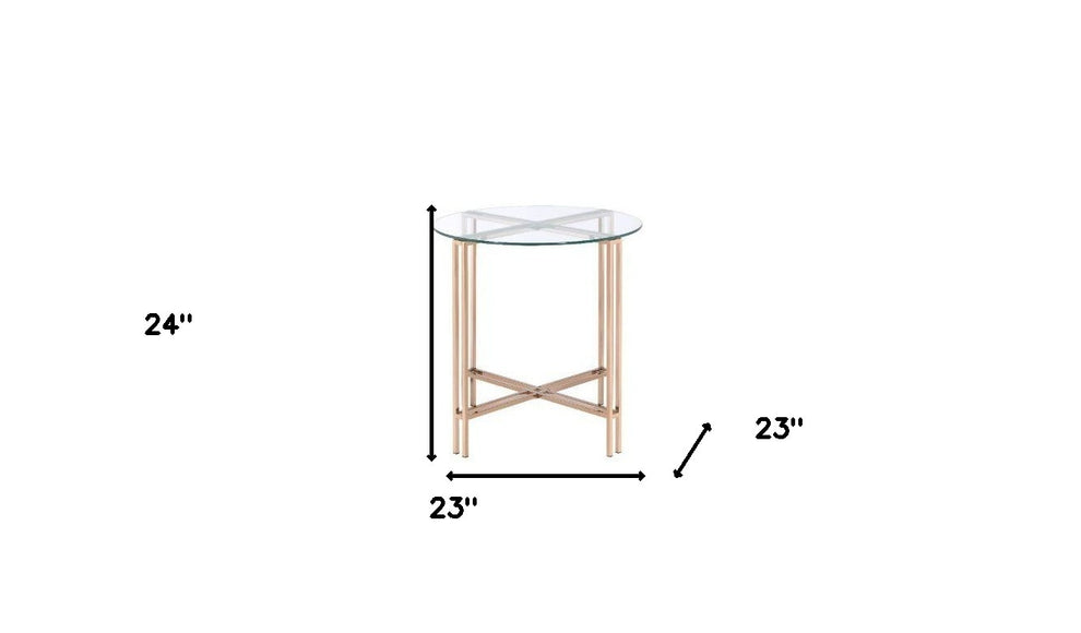 24" Champagne And Clear Glass And Metal Round End Table By Homeroots | End Tables | Modishstore - 5