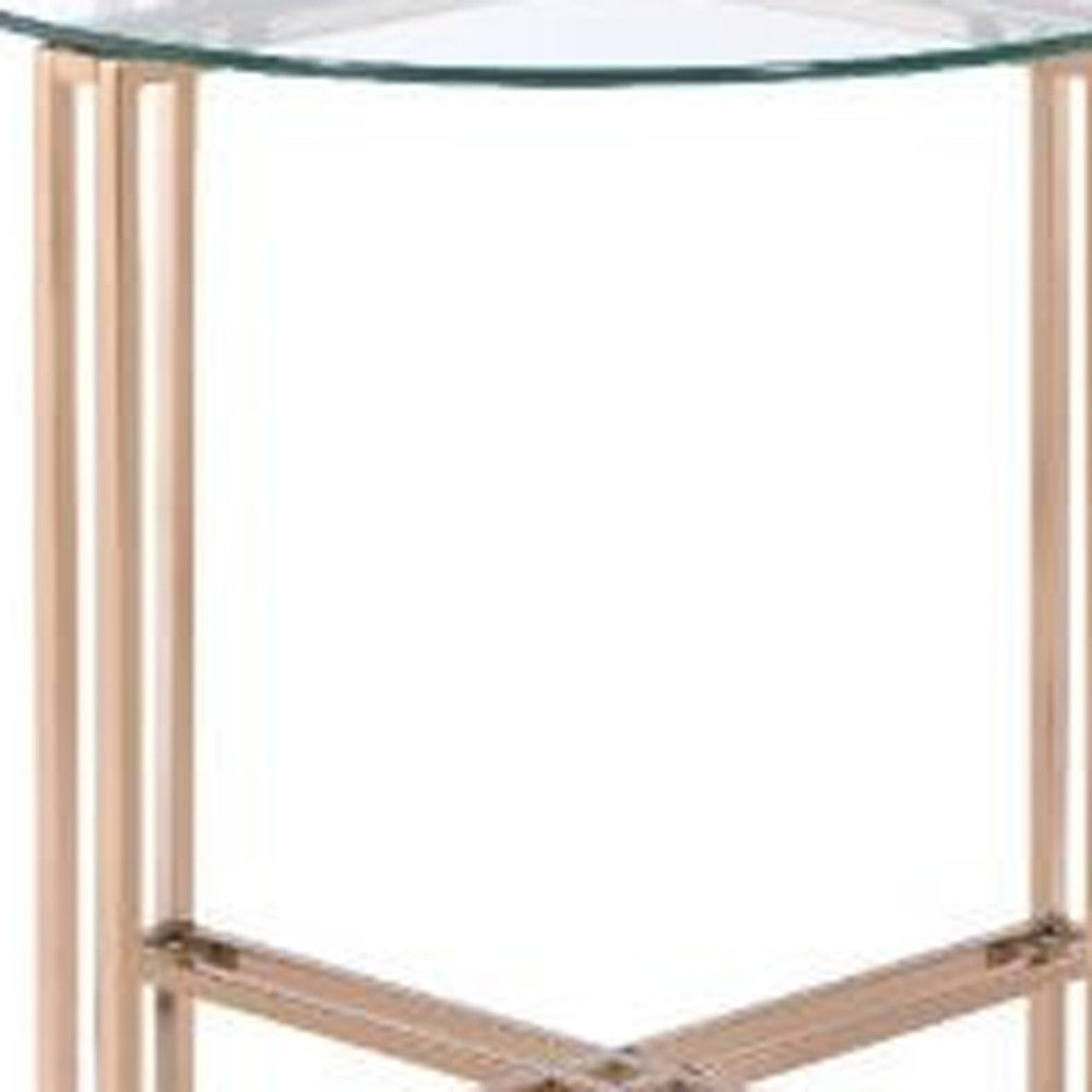 24" Champagne And Clear Glass And Metal Round End Table By Homeroots | End Tables | Modishstore - 3
