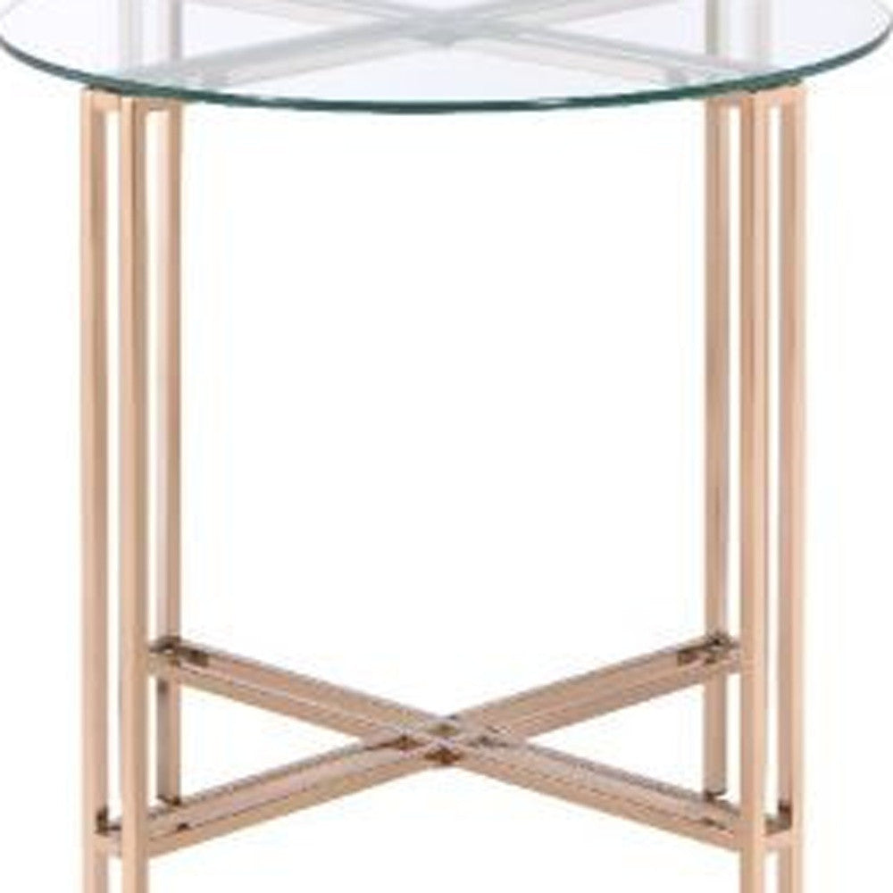 24" Champagne And Clear Glass And Metal Round End Table By Homeroots | End Tables | Modishstore - 4