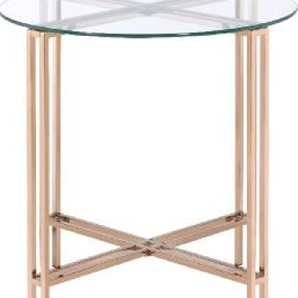 24" Champagne And Clear Glass And Metal Round End Table By Homeroots | End Tables | Modishstore - 4