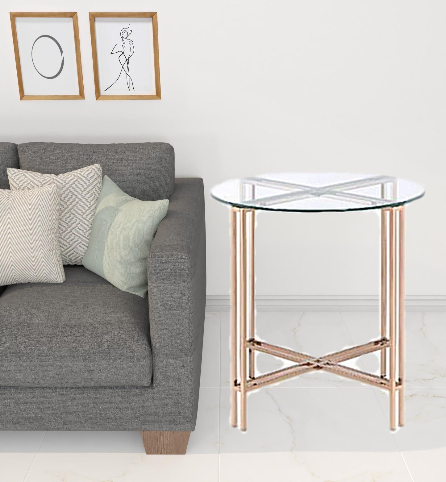 24" Champagne And Clear Glass And Metal Round End Table By Homeroots | End Tables | Modishstore - 2