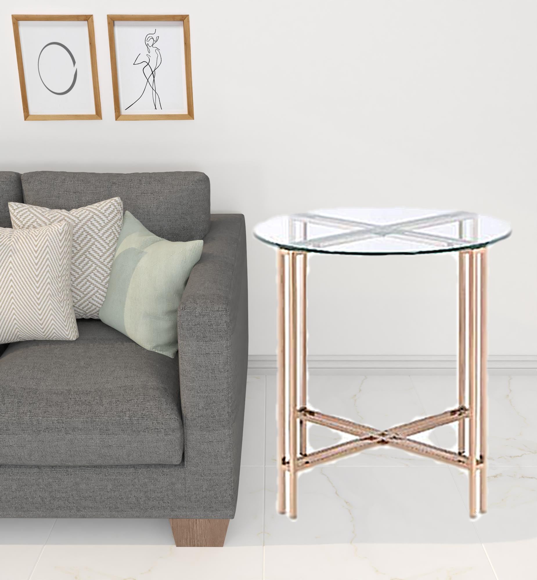 24" Champagne And Clear Glass And Metal Round End Table By Homeroots | End Tables | Modishstore - 2
