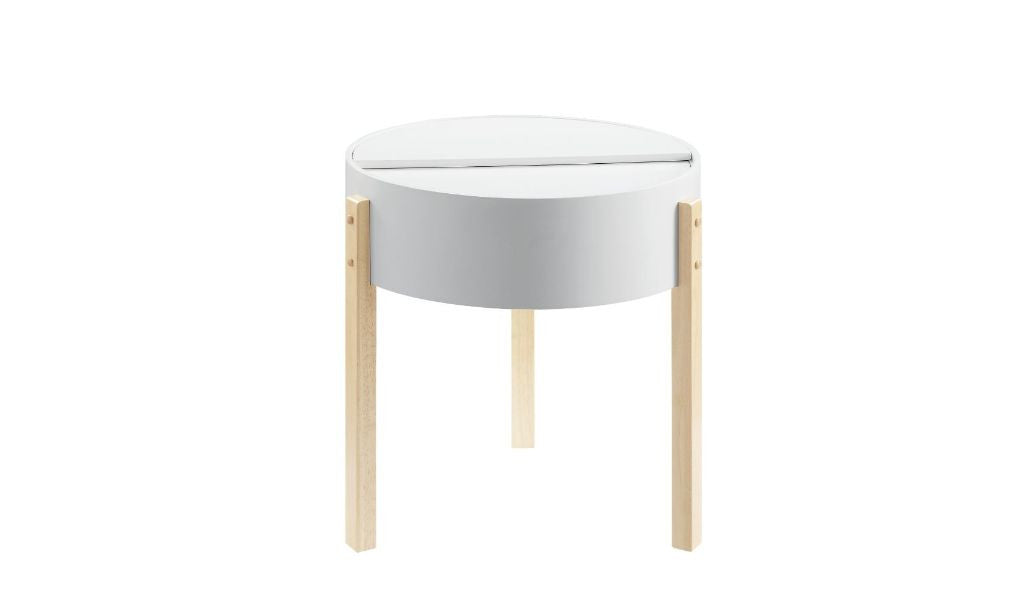 21" Natural Brown And White Manufactured Wood And Solid Wood Round End Table By Homeroots | End Tables | Modishstore