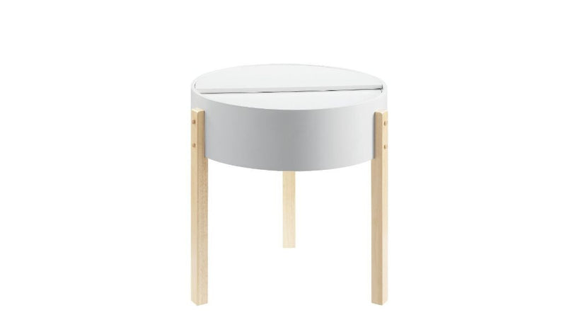 21" Natural Brown And White Manufactured Wood And Solid Wood Round End Table By Homeroots | End Tables | Modishstore