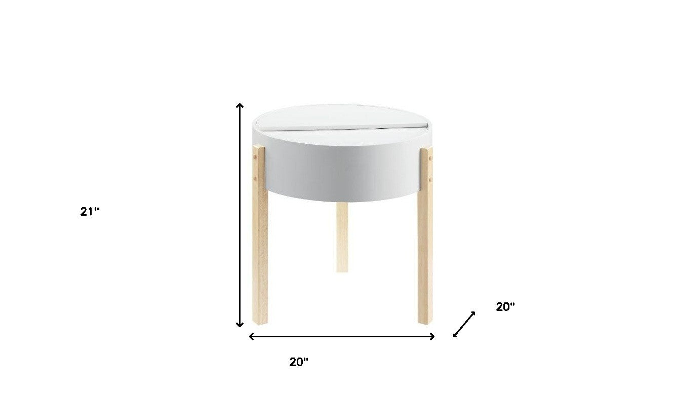 21" Natural Brown And White Manufactured Wood And Solid Wood Round End Table By Homeroots | End Tables | Modishstore - 5