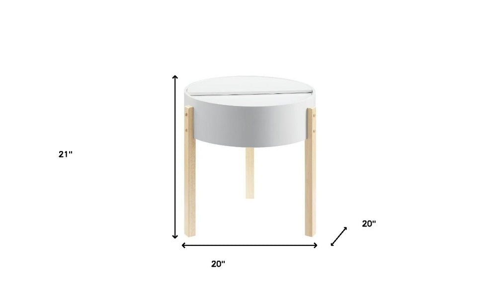 21" Natural Brown And White Manufactured Wood And Solid Wood Round End Table By Homeroots | End Tables | Modishstore - 5