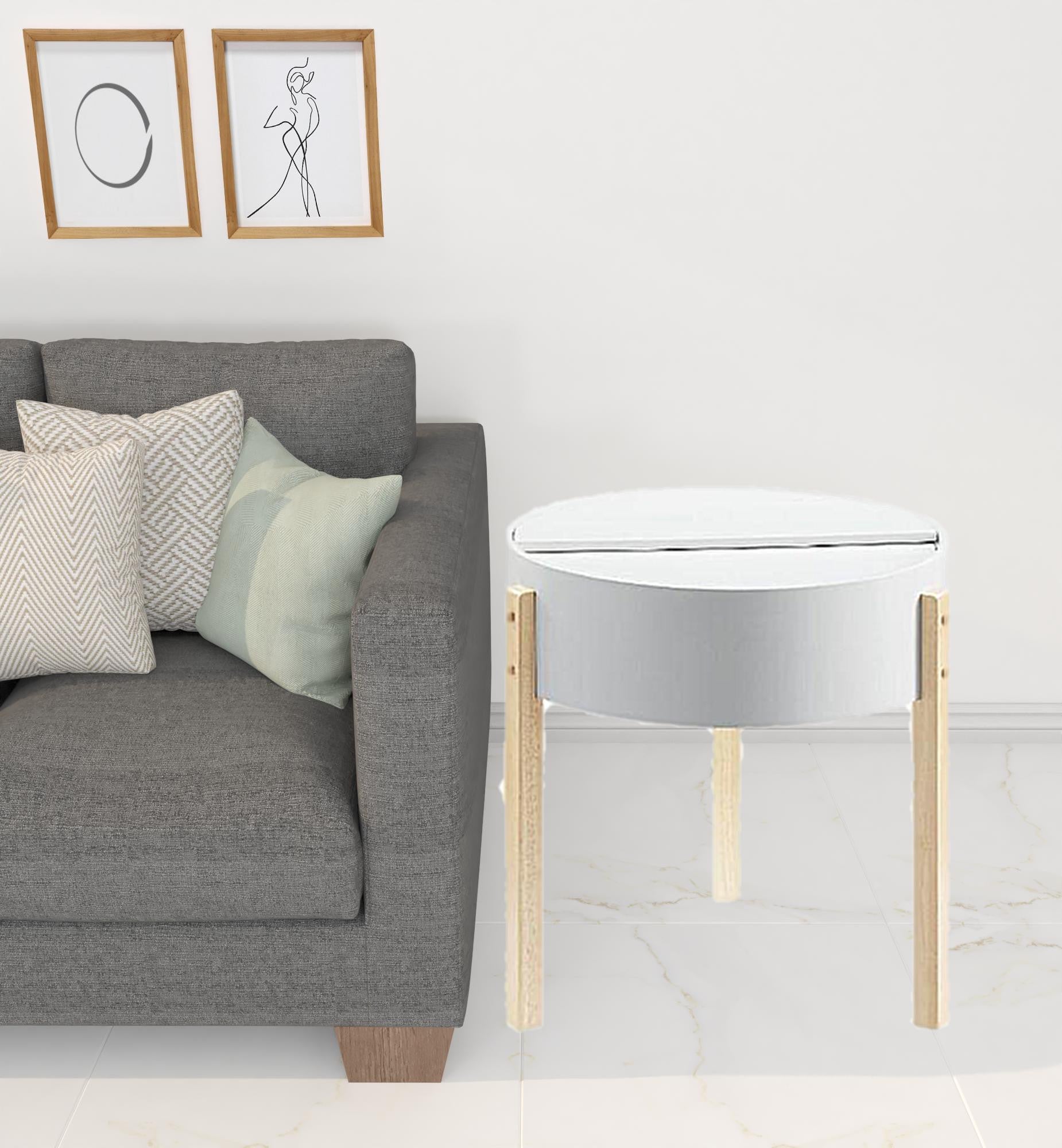 21" Natural Brown And White Manufactured Wood And Solid Wood Round End Table By Homeroots | End Tables | Modishstore - 2
