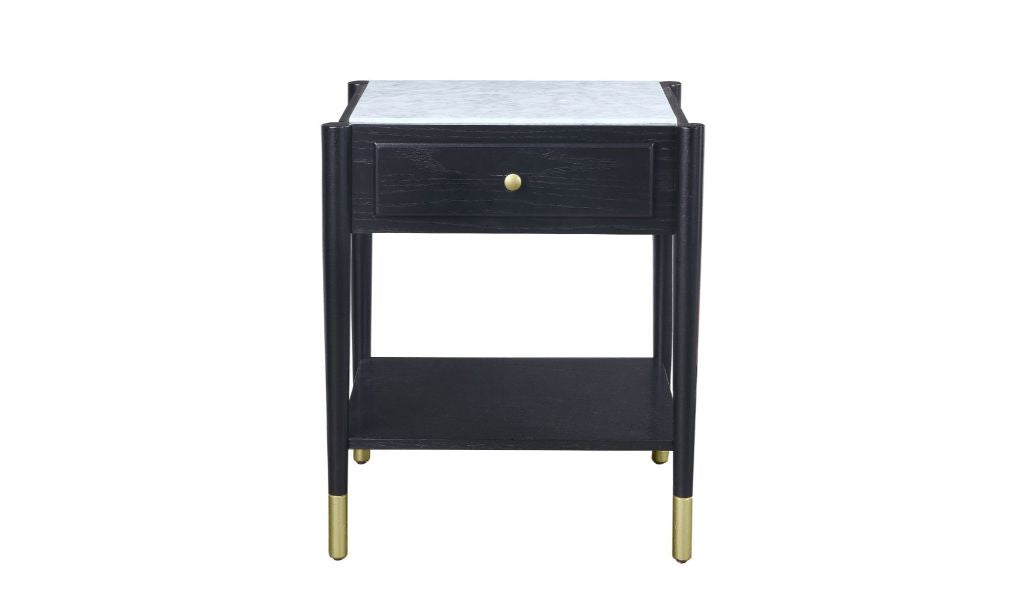 24" Black And White Marble And Solid Wood Rectangular End Table By Homeroots | End Tables | Modishstore