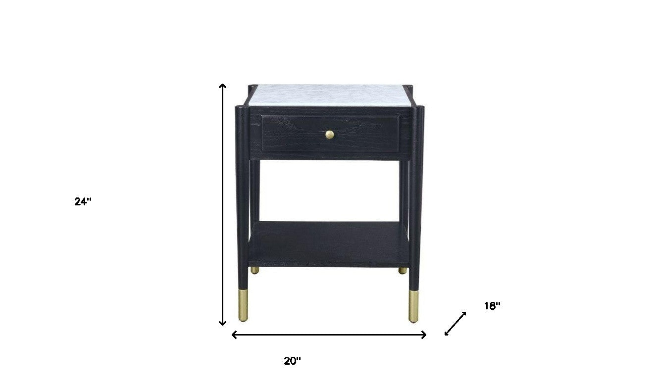 24" Black And White Marble And Solid Wood Rectangular End Table By Homeroots | End Tables | Modishstore - 5