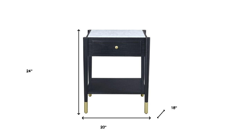24" Black And White Marble And Solid Wood Rectangular End Table By Homeroots | End Tables | Modishstore - 5