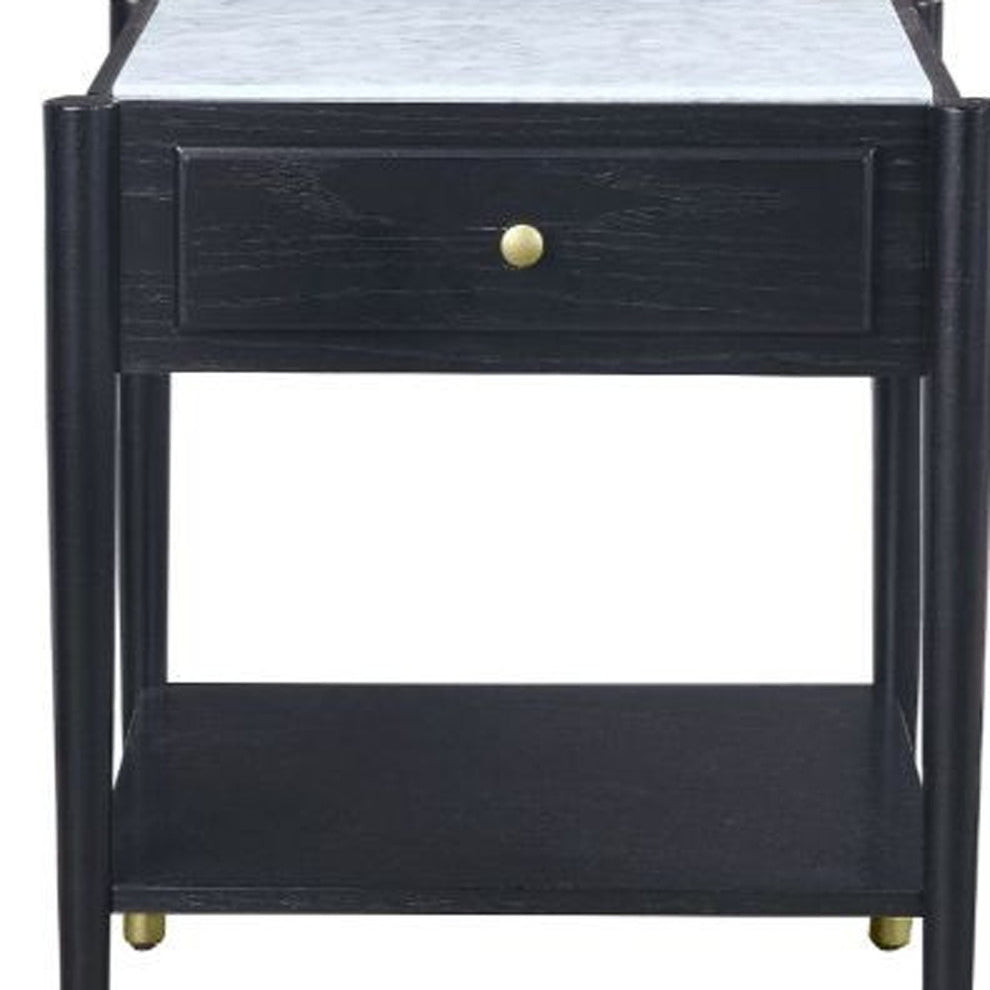 24" Black And White Marble And Solid Wood Rectangular End Table By Homeroots | End Tables | Modishstore - 4