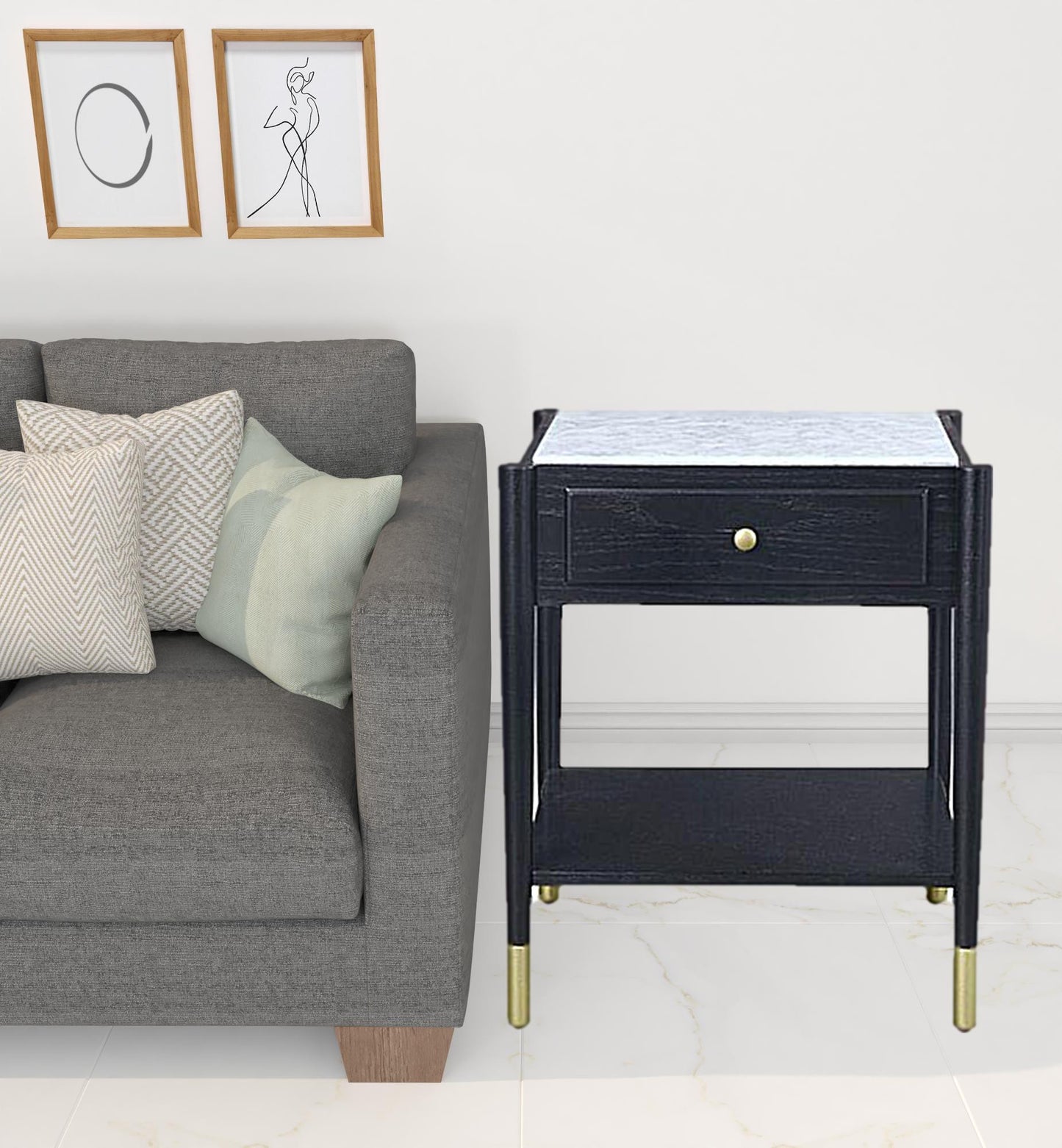 24" Black And White Marble And Solid Wood Rectangular End Table By Homeroots | End Tables | Modishstore - 2