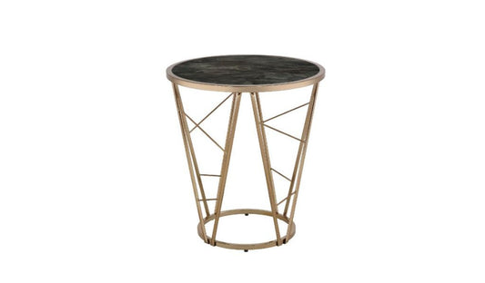 24" Champagne And Black Faux Marble Glass And Metal Round End Table By Homeroots | End Tables | Modishstore
