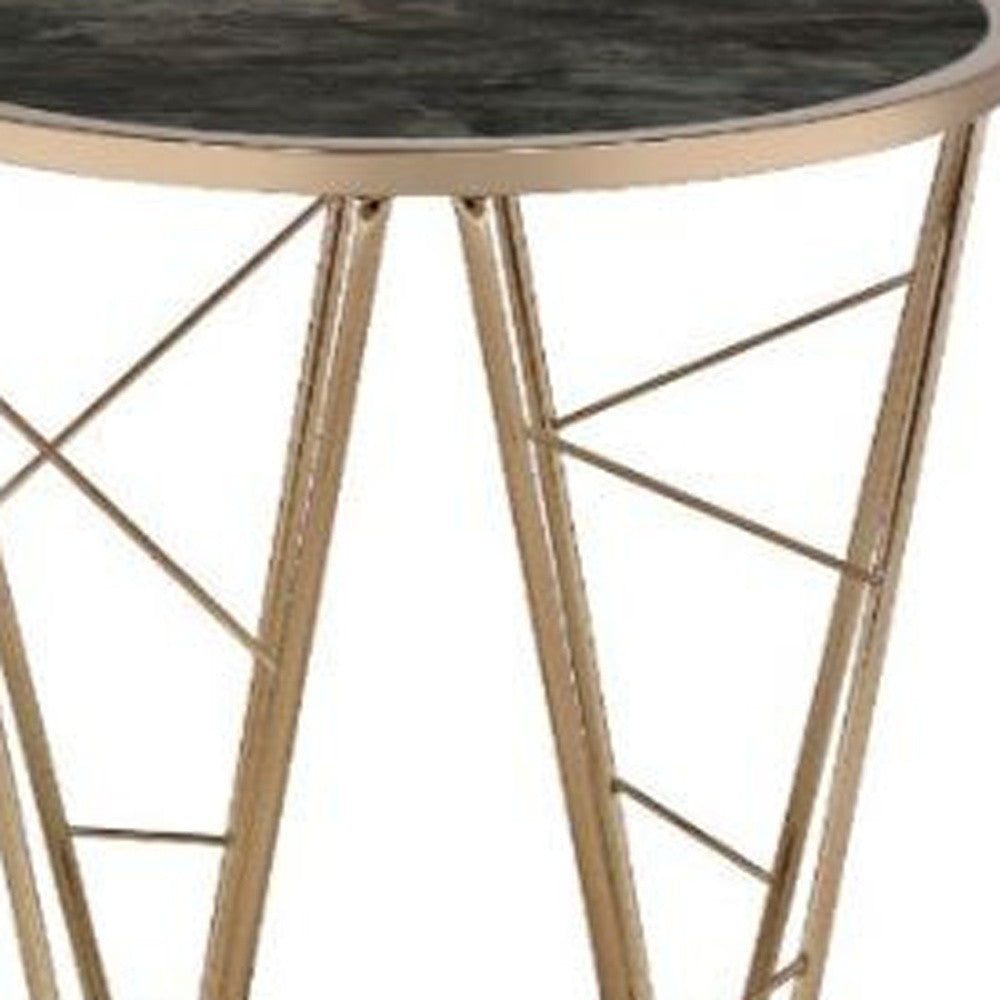 24" Champagne And Black Faux Marble Glass And Metal Round End Table By Homeroots | End Tables | Modishstore - 3