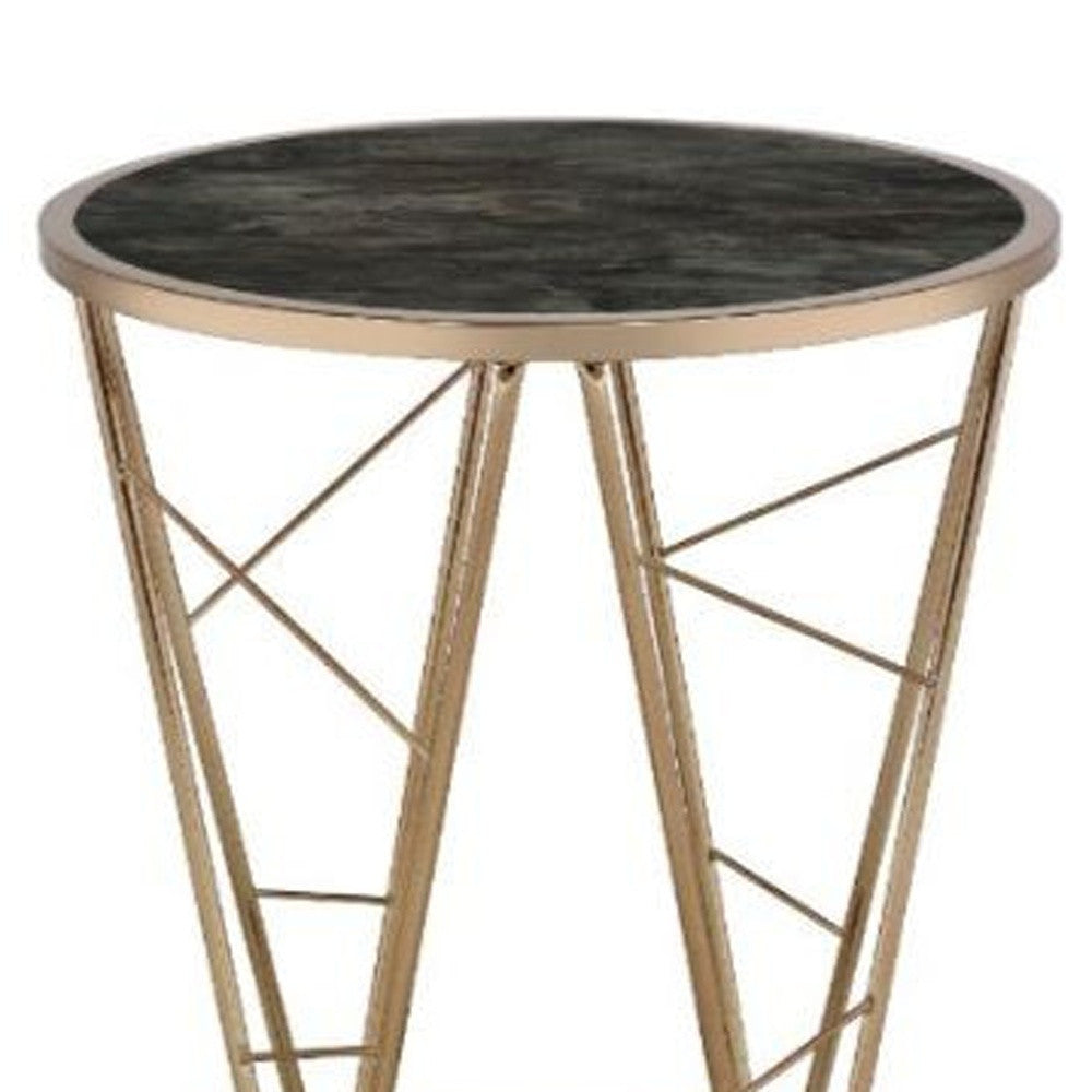 24" Champagne And Black Faux Marble Glass And Metal Round End Table By Homeroots | End Tables | Modishstore - 4