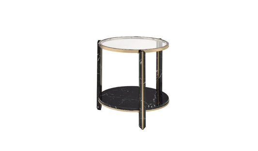 24" Champagne And Clear Glass And Metal Round End Table With Shelf By Homeroots
