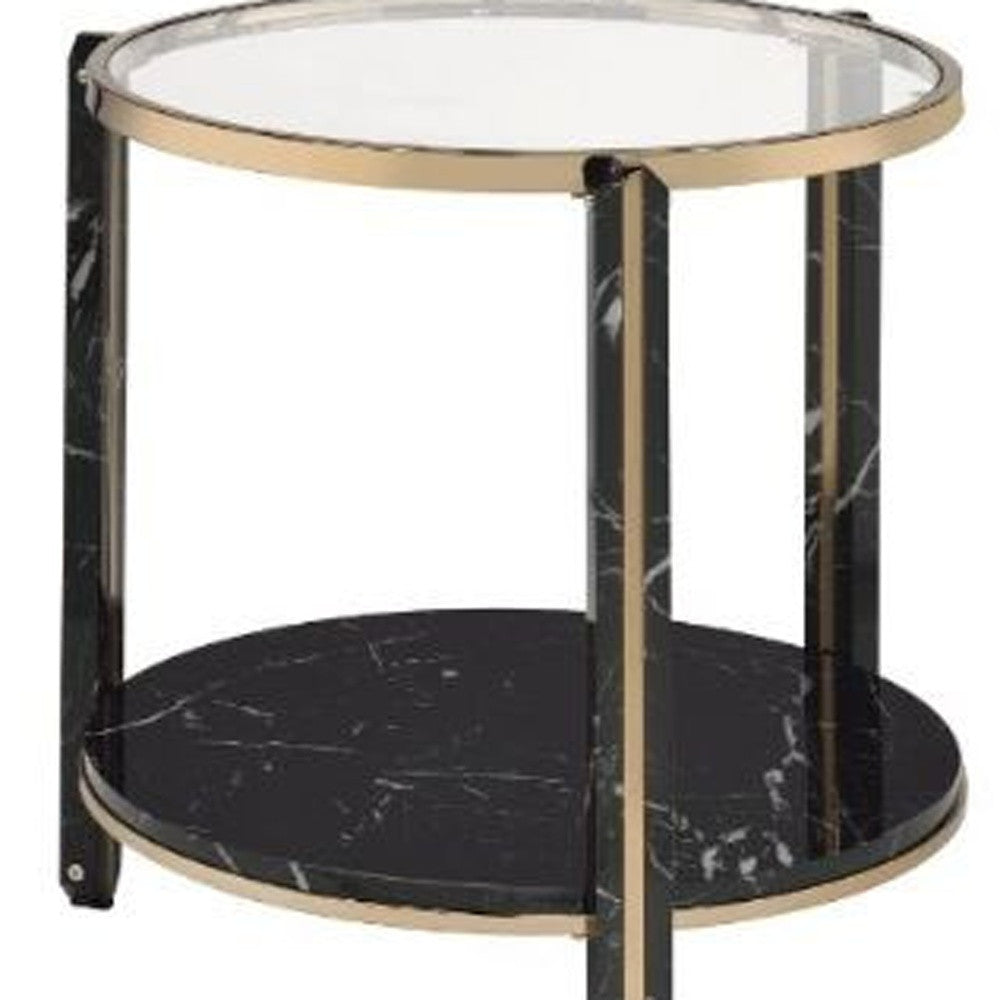 24" Champagne And Clear Glass And Metal Round End Table With Shelf By Homeroots | End Tables | Modishstore - 4