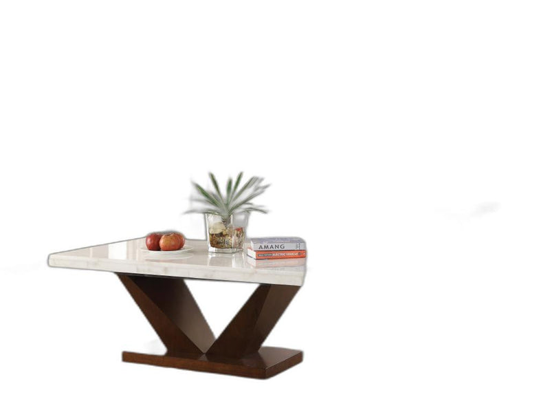 23" Walnut And White Marble Manufactured Wood Square End Table By Homeroots | End Tables | Modishstore