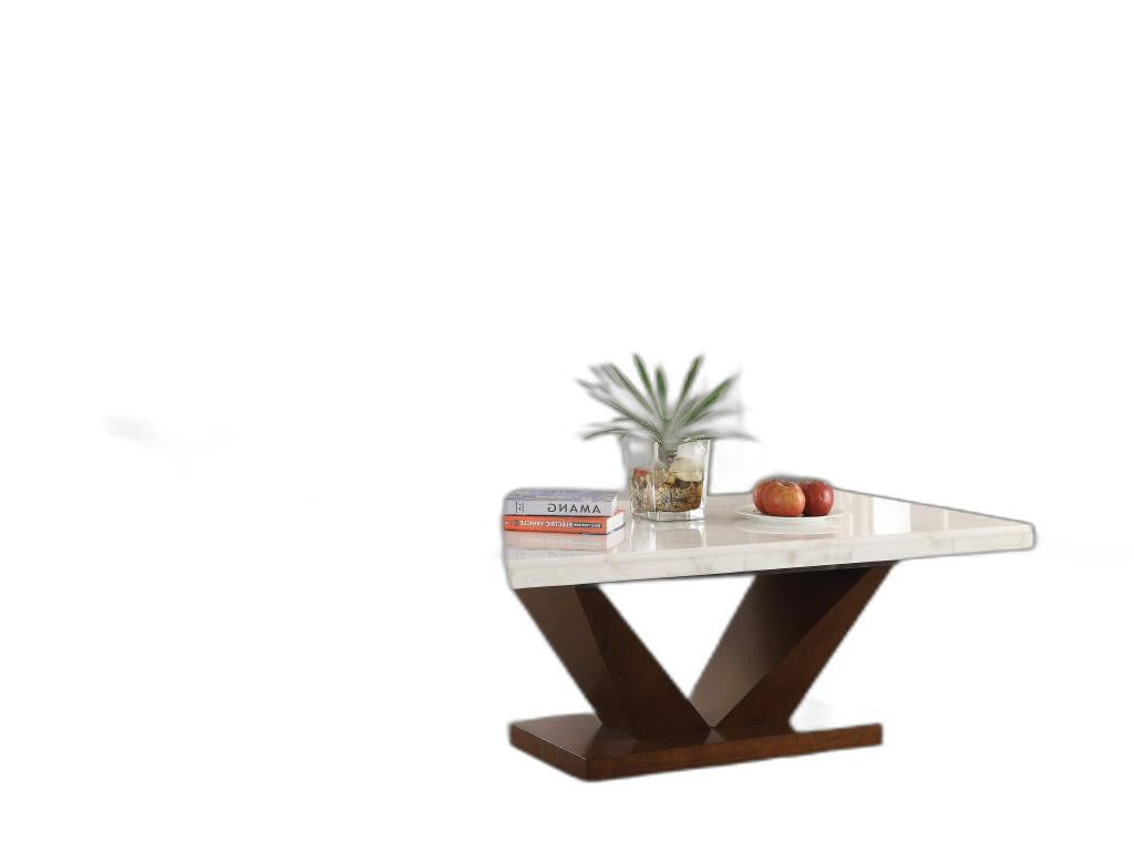 23" Walnut And White Marble Manufactured Wood Square End Table By Homeroots | End Tables | Modishstore - 2