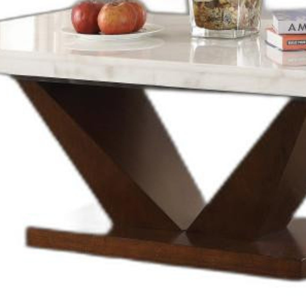 23" Walnut And White Marble Manufactured Wood Square End Table By Homeroots | End Tables | Modishstore - 4