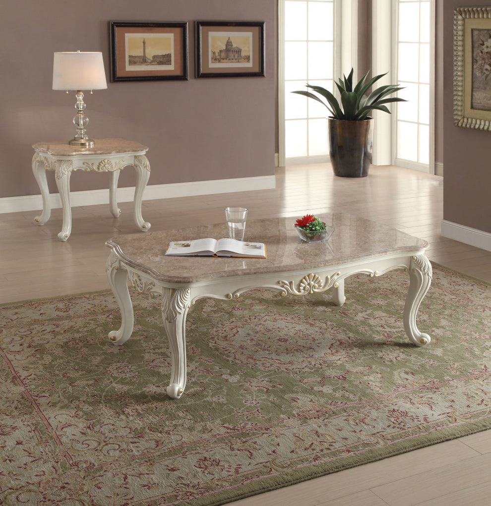 24" Pearl White Brushed With Gold Accents And Light Brown Marble End Table By Homeroots | End Tables | Modishstore - 6