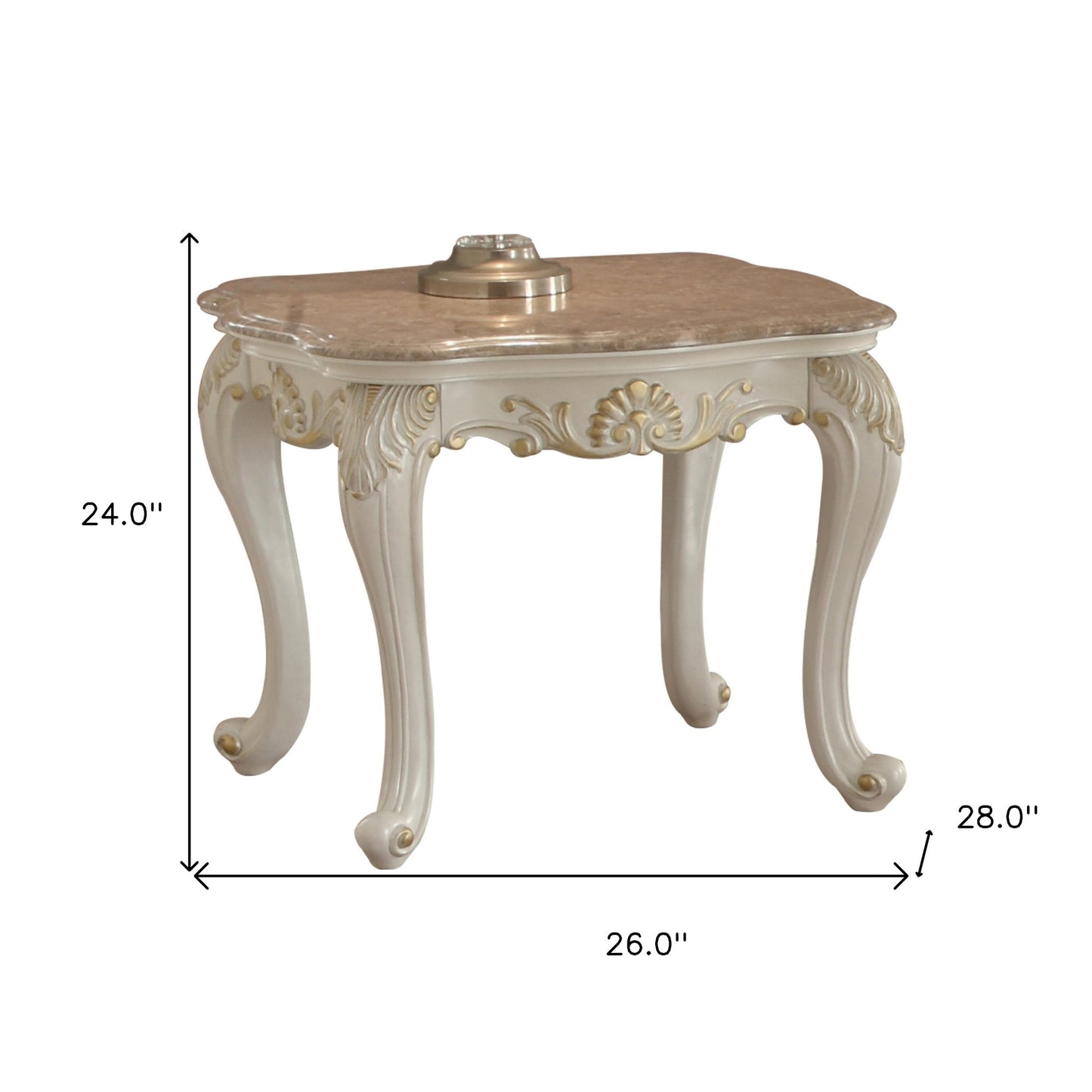24" Pearl White Brushed With Gold Accents And Light Brown Marble End Table By Homeroots | End Tables | Modishstore - 7