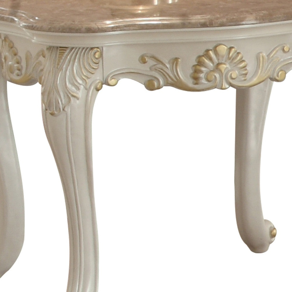 24" Pearl White Brushed With Gold Accents And Light Brown Marble End Table By Homeroots | End Tables | Modishstore - 5