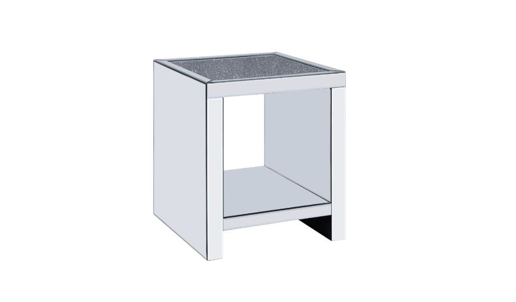 24" Silver And Gray Glass And Mirrored Square End Table With Shelf By Homeroots | End Tables | Modishstore